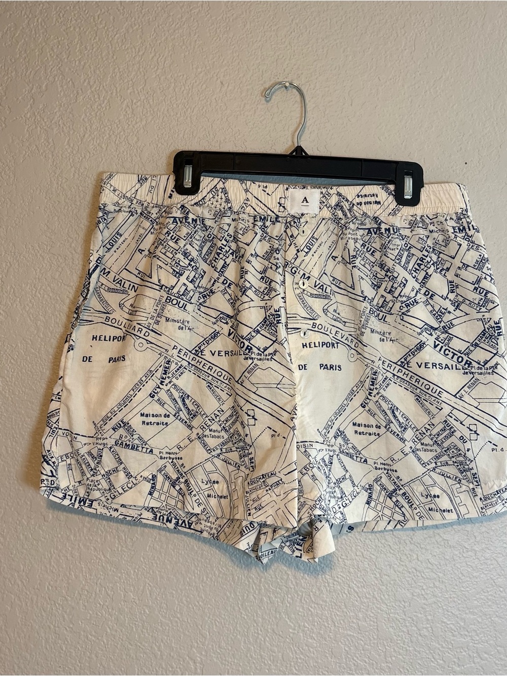 Anthropologie Map Pajama Boxer Short White Blue Women Large Travel